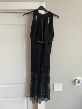 Essentials Black Lace Halter Midi Dress